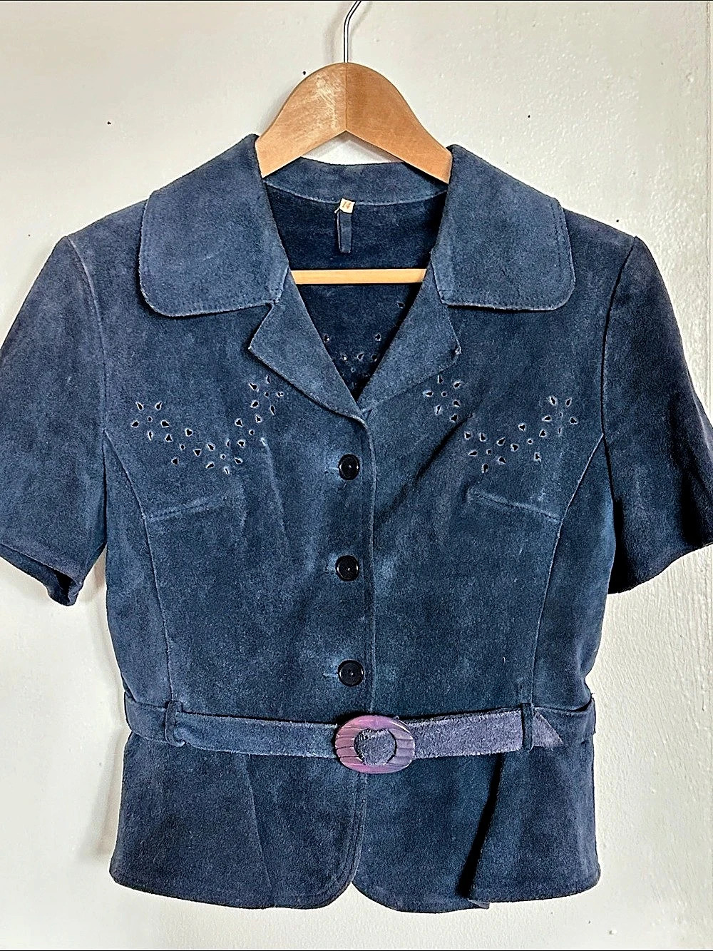 Vintage Blue Suede Belted top Size 14